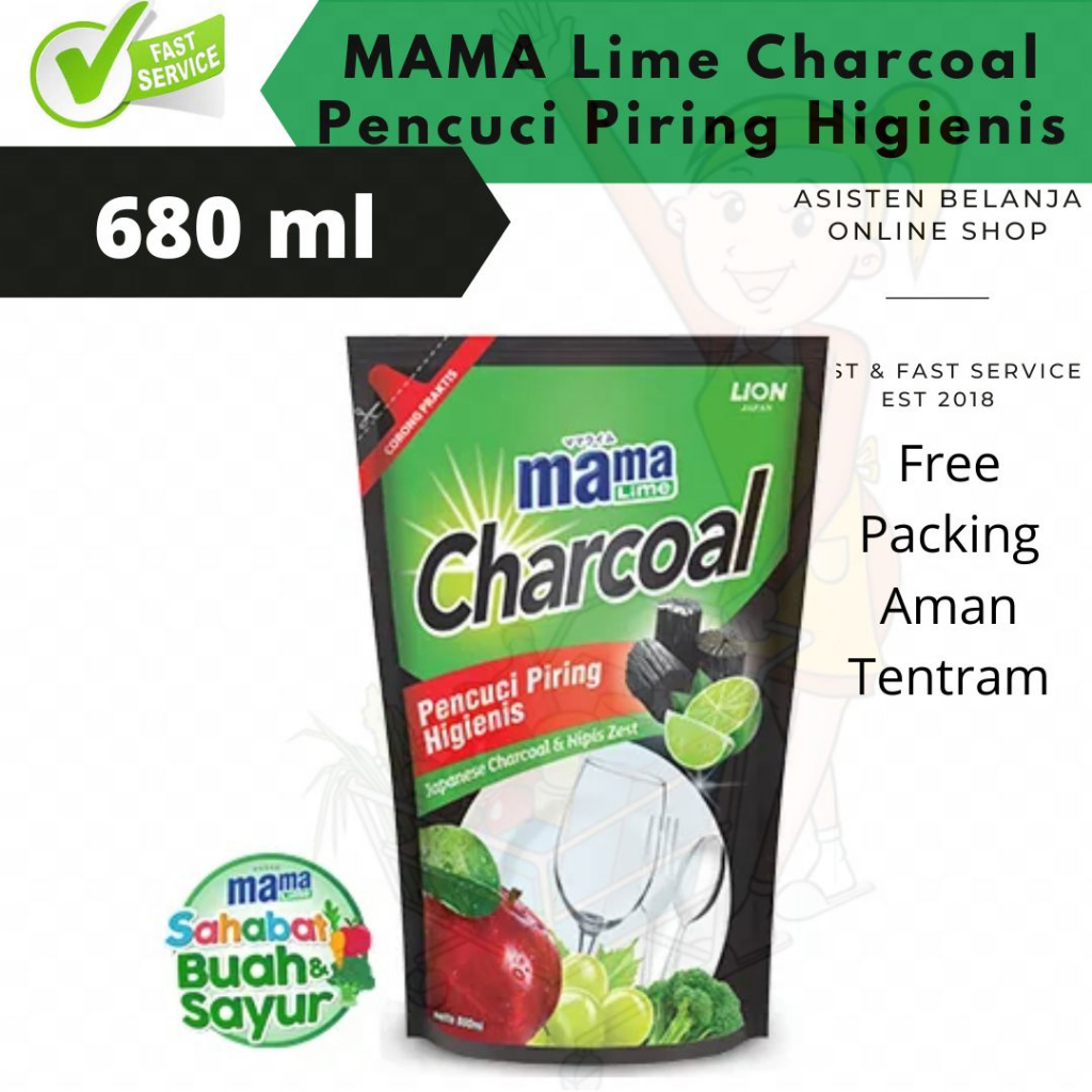 Mama Lime CHARCOAL 680ml Sabun Pencuci Piring Higienis 680 ml