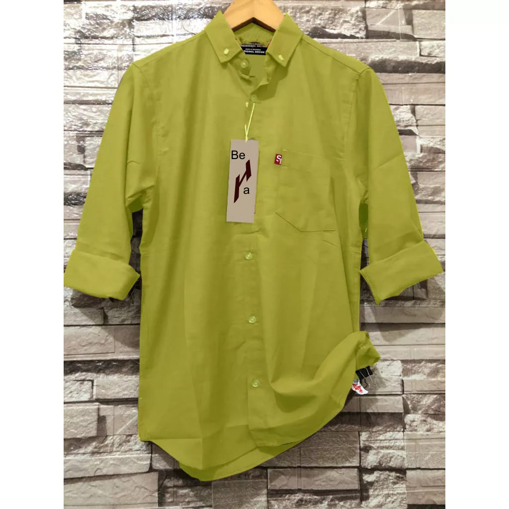 kemeja baju lengan panjang pria polos hitam putih nevy maroon size M L XL-Lemon