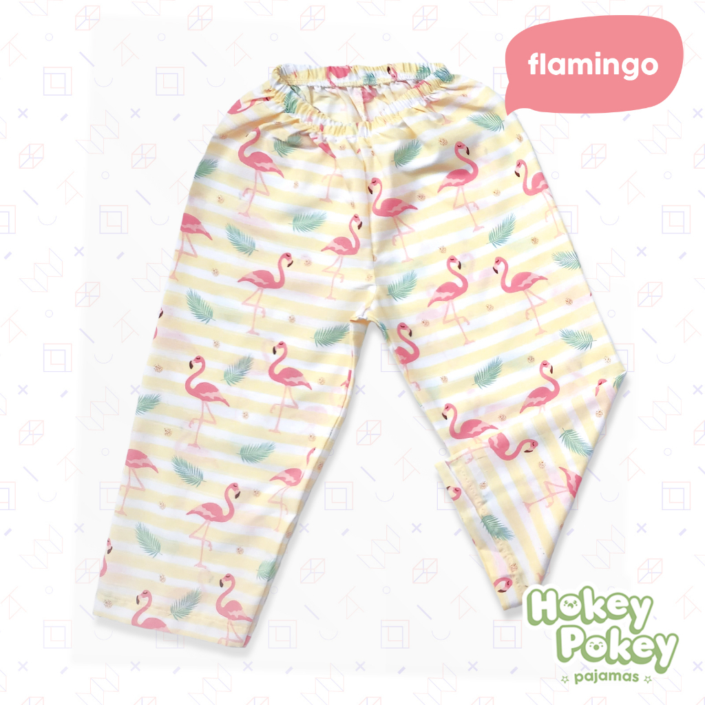 Setelan Baju Tidur Piyama Anak Perempuan Tanpa Kerah Motif Flamingo