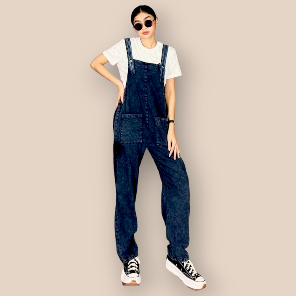 Baju Kodok Overall Overal Jumpsuit Jeans Wanita Korean Polos Terbaru 2023 Simpel Cantik Kekinian M-XL