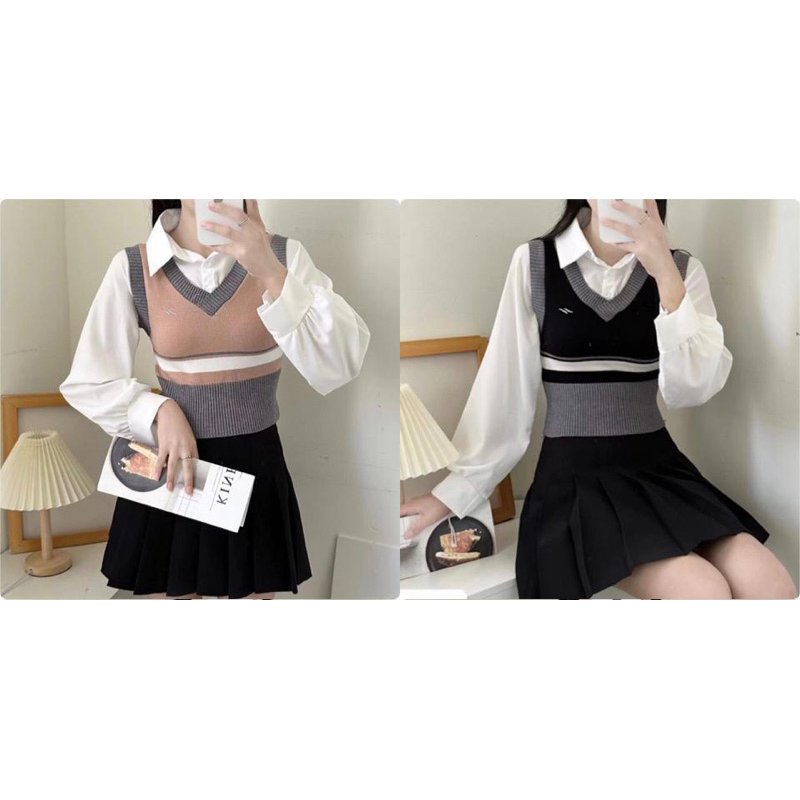 Atasan kemeja import /rajut import crop/atasan rajut crop/blus kombinasi rajut