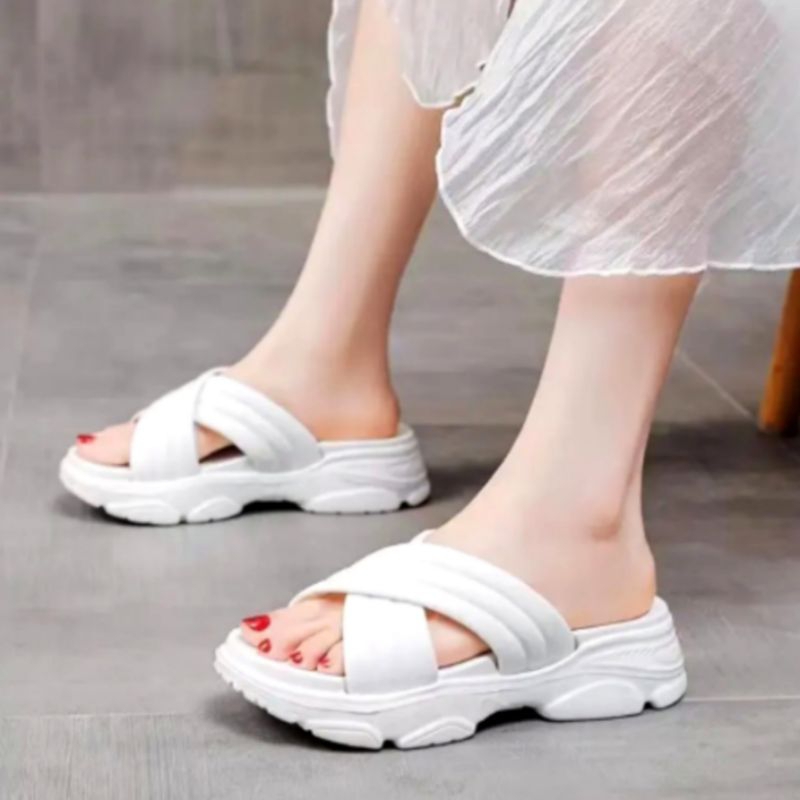 Sandal Wedges Wanita Jelly import Terbaru/Sandal Selop Silang Puvi Viral