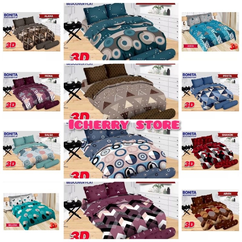 5in1 Full Set Bedcover + Sprei Bonita 3D Rumbai Karet King 180x200 Queen 160x200 Motif Aisha, Alvaro