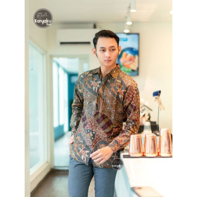 (BISA COD) kemeja batik slimfit kemeja batik pria lengan panjang kemeja formal baju batik modern batik pria