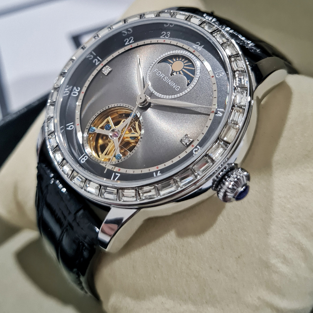 FORSINING Divine Grey Abu Jam Tangan Pria Original Automatic Otomatis Mechanical Mekanik Skeleton To