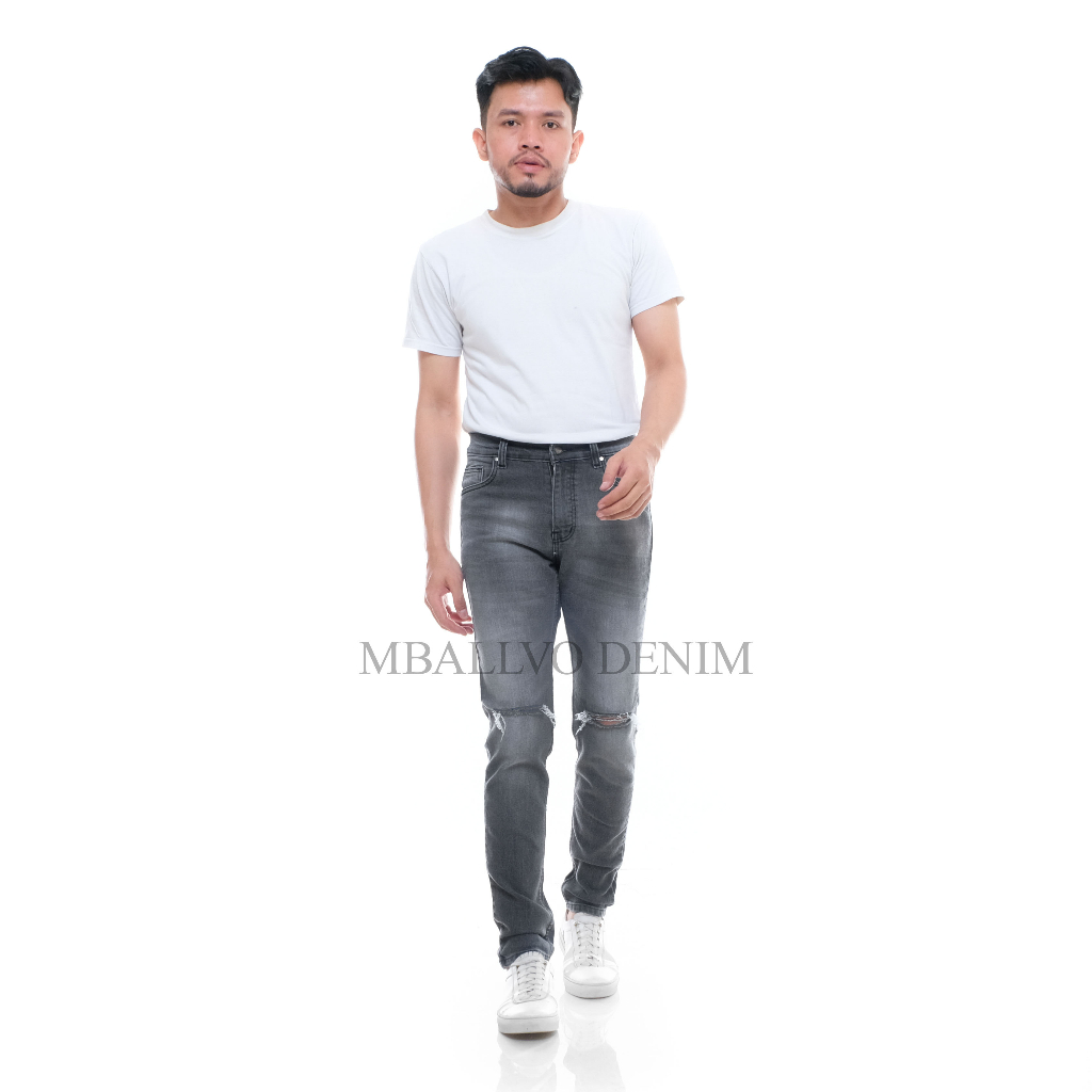 MBALLVO DENIM-Celana jeans pria panjang Sobek Slimfit Denim Streach MediumGrey