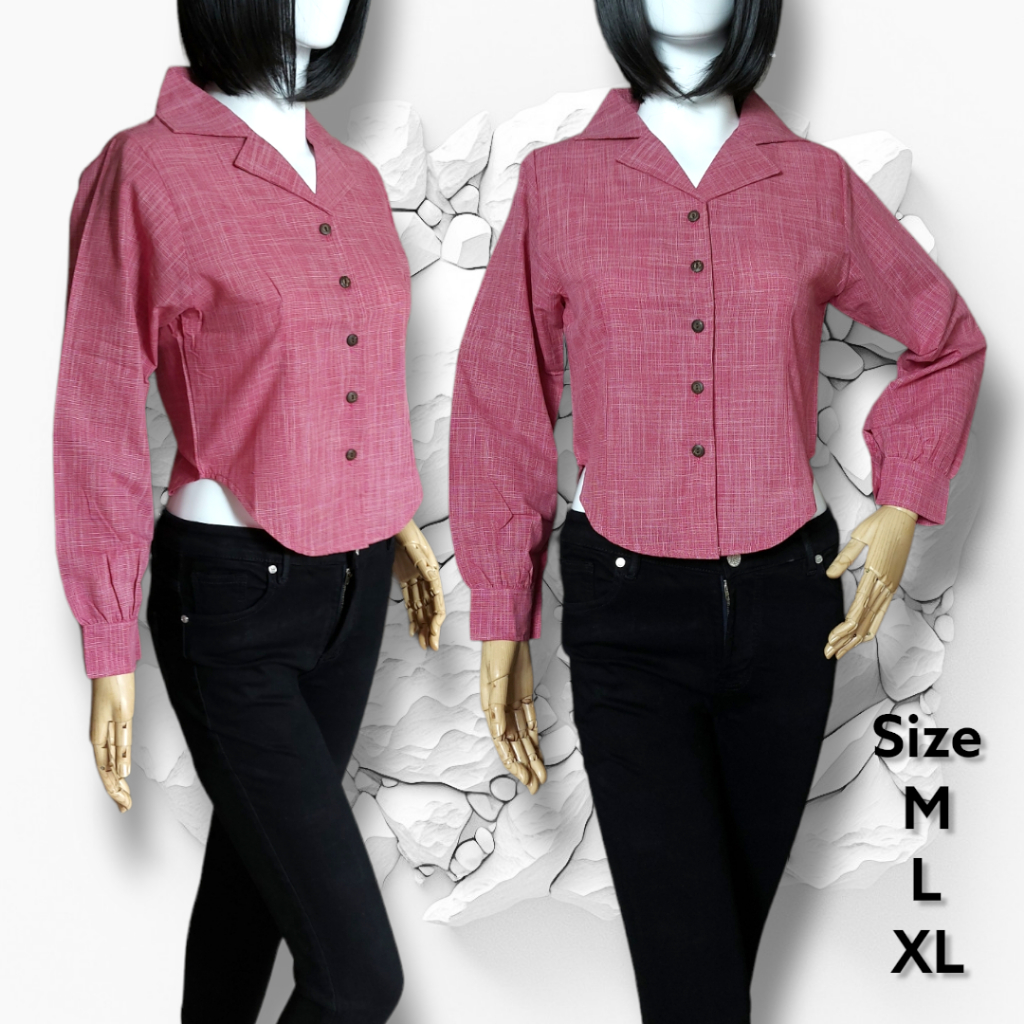 Clachella Atasan Kemeja Puff Chia Abstrak , Blouse Top Wanita B218610