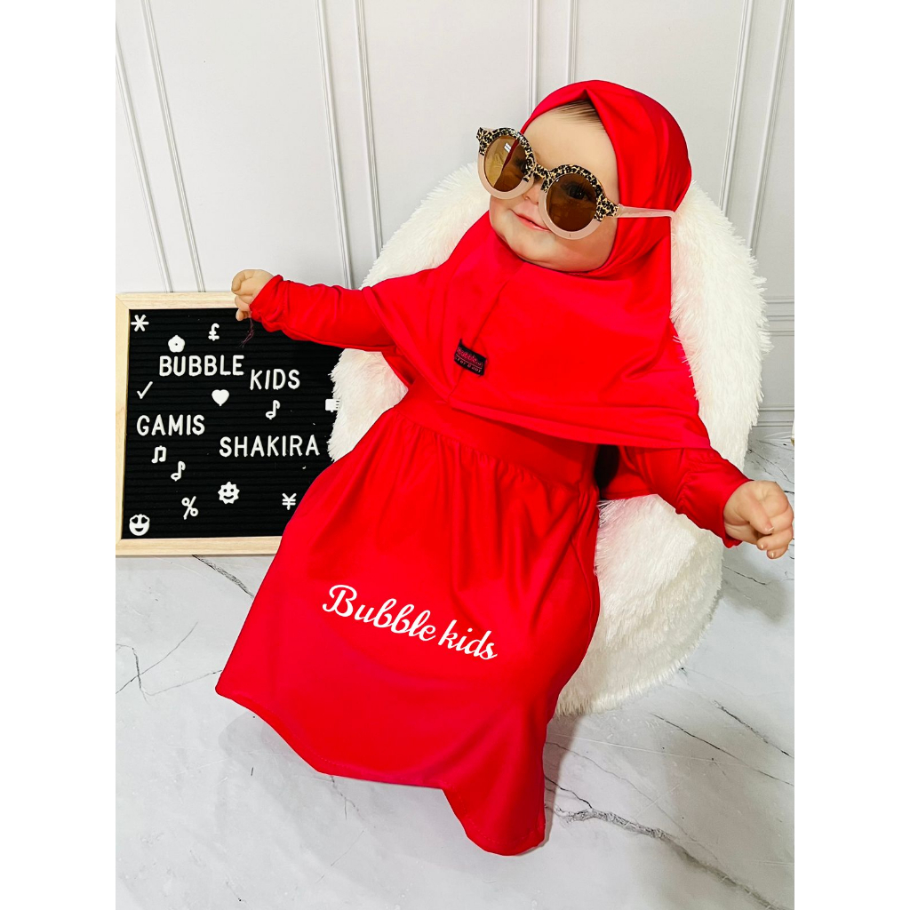 Gamis Hijab Shakira Bayi Anak Balita Fashion Mulsim Perempuan Katun Polos 0-2 Tahun merah