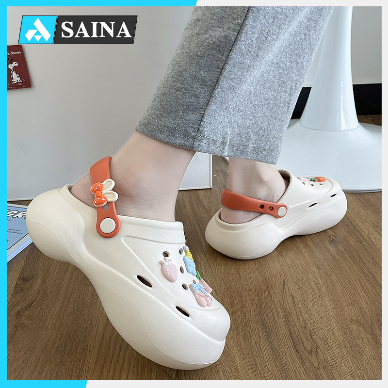 Sendal Wedges Wanita Import Terbaru Jibbitz Slip On Sandal Kodok Kekinian Baim Crocs Fuji Viral Stiker 3D Sandal Selop Platform Soft Empuk Eva Sol Tebal