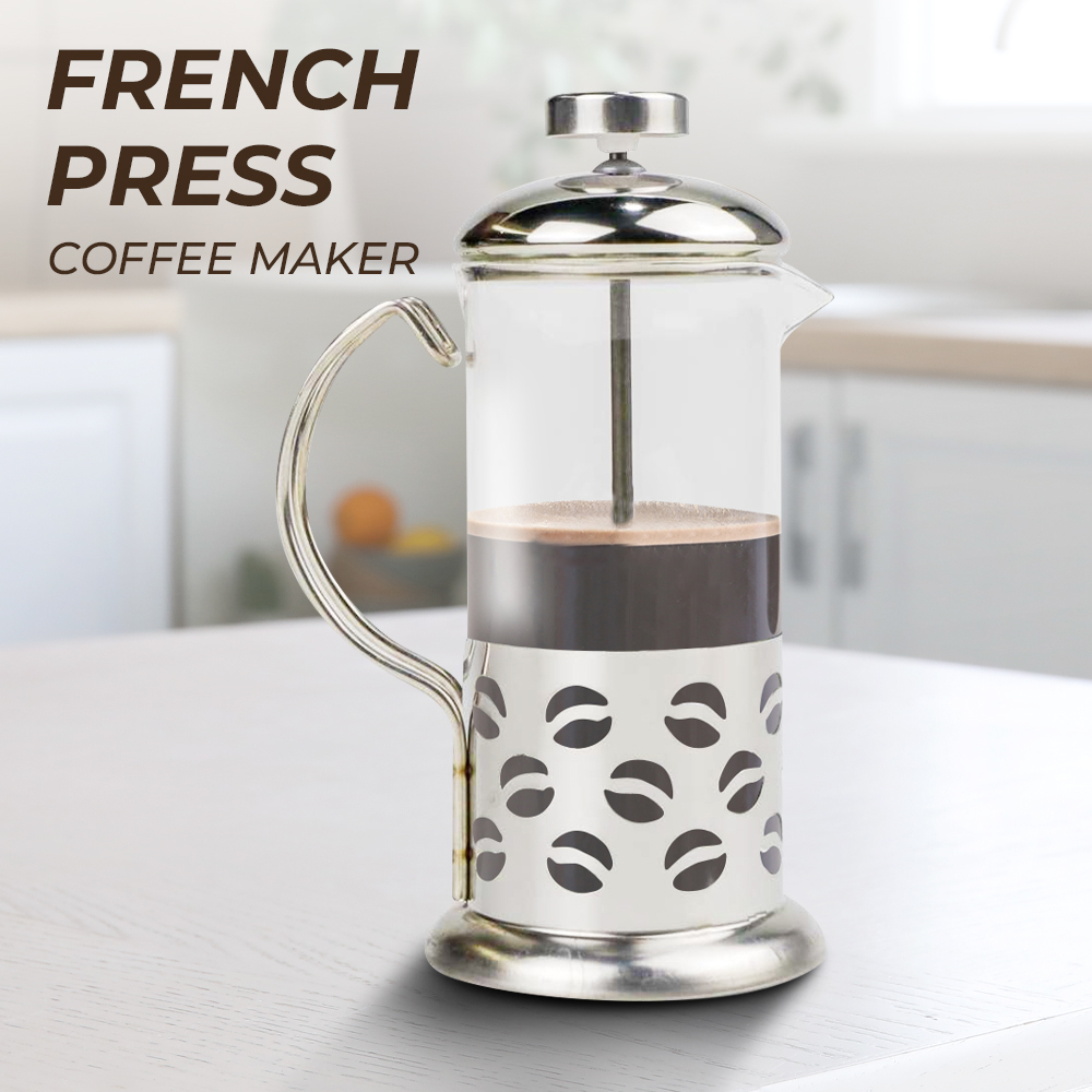French Press Manual Coffee Maker Pot Beans Pattern 600 ml / Teko Pot French Press Coffee Maker Bean 