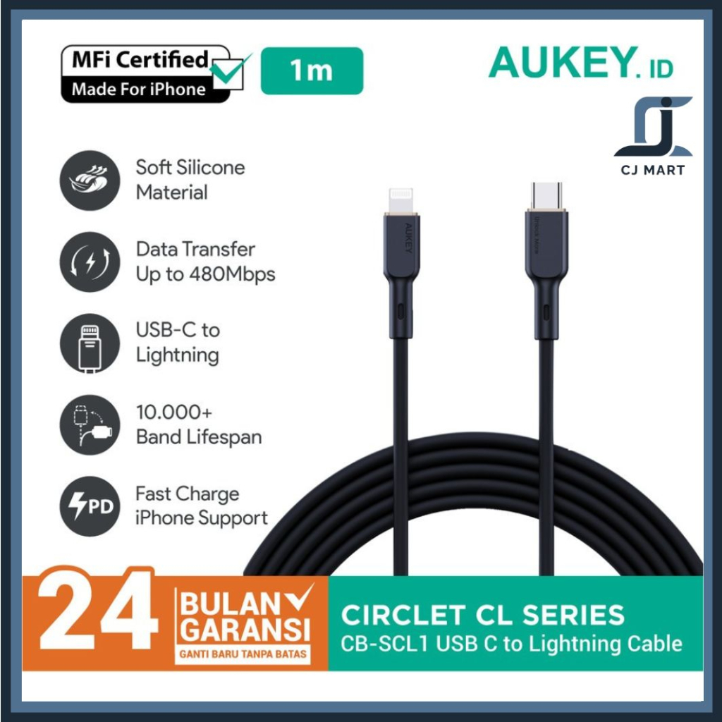 Kabel iPhone Aukey CB-SCL1 USB-C to Lightning MFi 1m - 501746