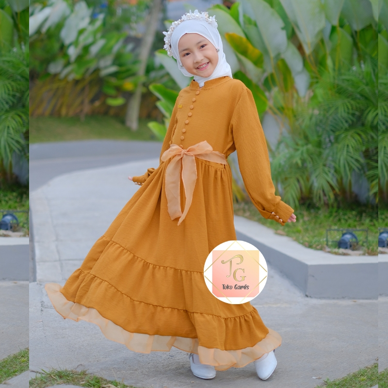 Gamis Anak Perempuan Organza Model Terbaru Lebaran 2023 Cringkle Airflow Mewah Elegan Usia Anak Tang