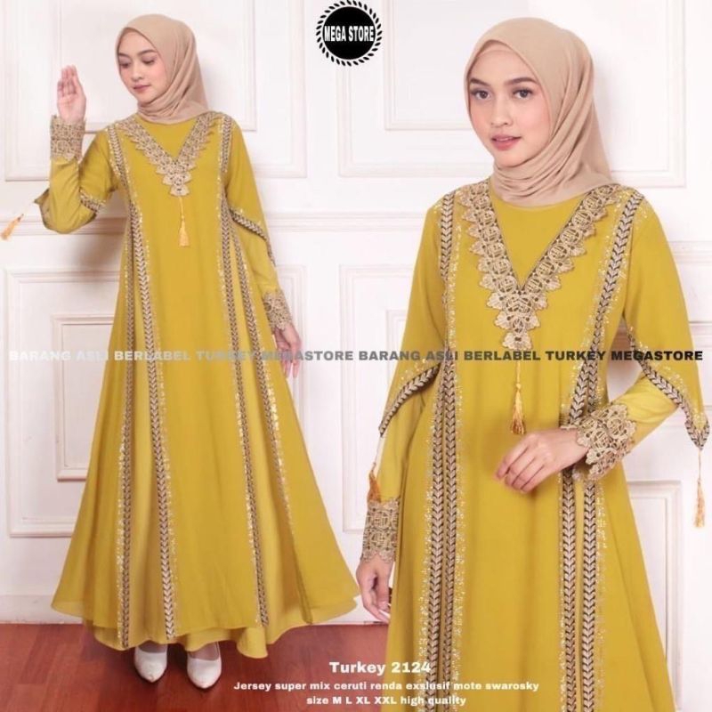 Gamis Turkey 2124 Bordir Dress By Original Megastore Longdress Busana Muslimah