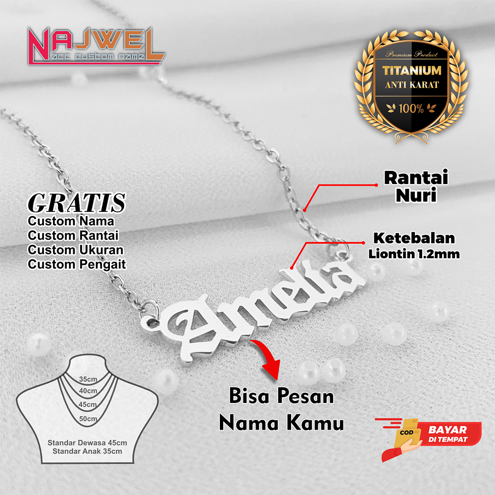 Kalung Custom Nama Titanium Anti Karat Model Kalung Liontin Amelia Bisa Pesan Sesuai Nama Kamu Aksesoris Fashion Wanita Premium Titanium Terbaru 2023