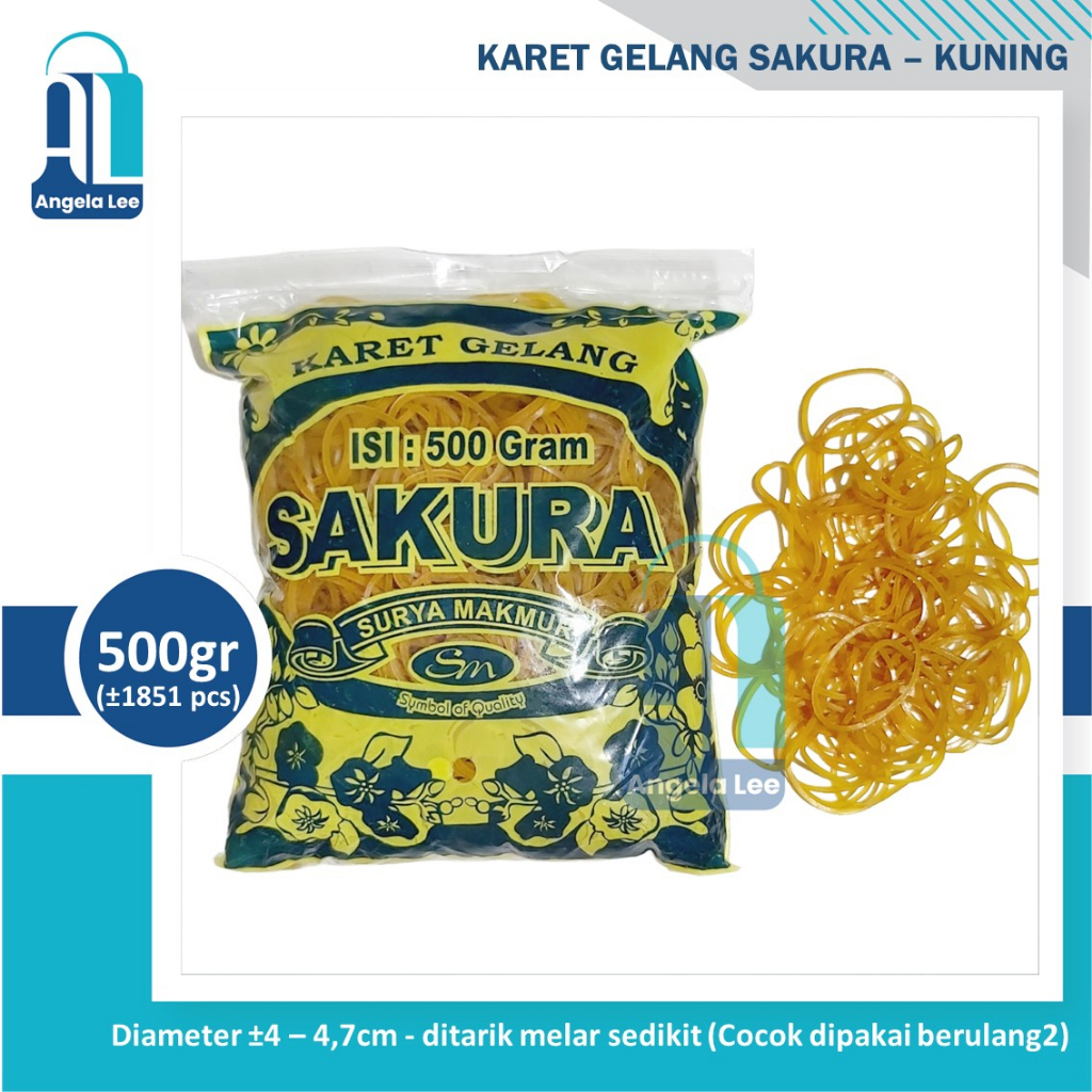 Karet Gelang Kuning Sakura 16mm @500gram ikat duit uang plastik barang dapur