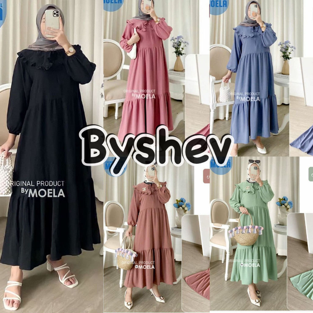 DRESS BUSUI MARITA MIDI CRINKLE AIRFLOW KERAH RENDA POLOS