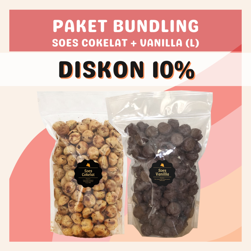 [DELISH SNACKS] Paket Bundling Soes Cokelat + Vanilla (L) / Bundle Package / Mini Sus Kue Kering