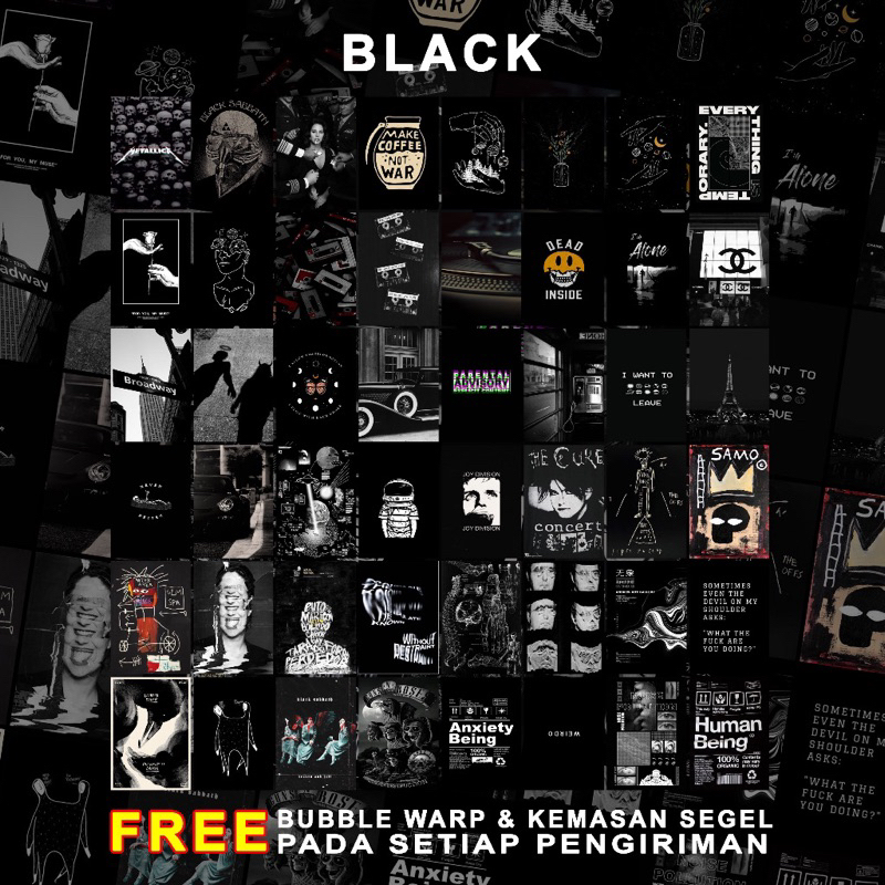 isi 24pcs | Poster Dinding Aesthetic Bundle BLACK / Hiasan Dinding / Dekorasi Kamar Aesthetic