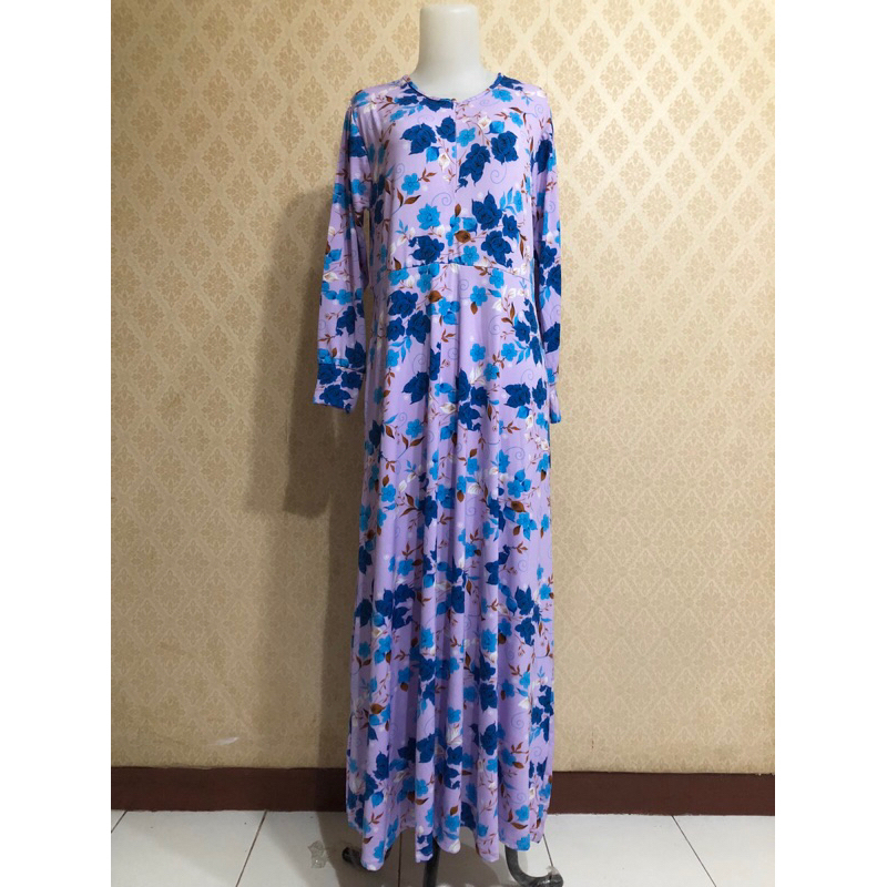 [NEW] Baju Gamis Wanita Motif Bunga + Hijab Bergo Panjang Wanita Motif Polos