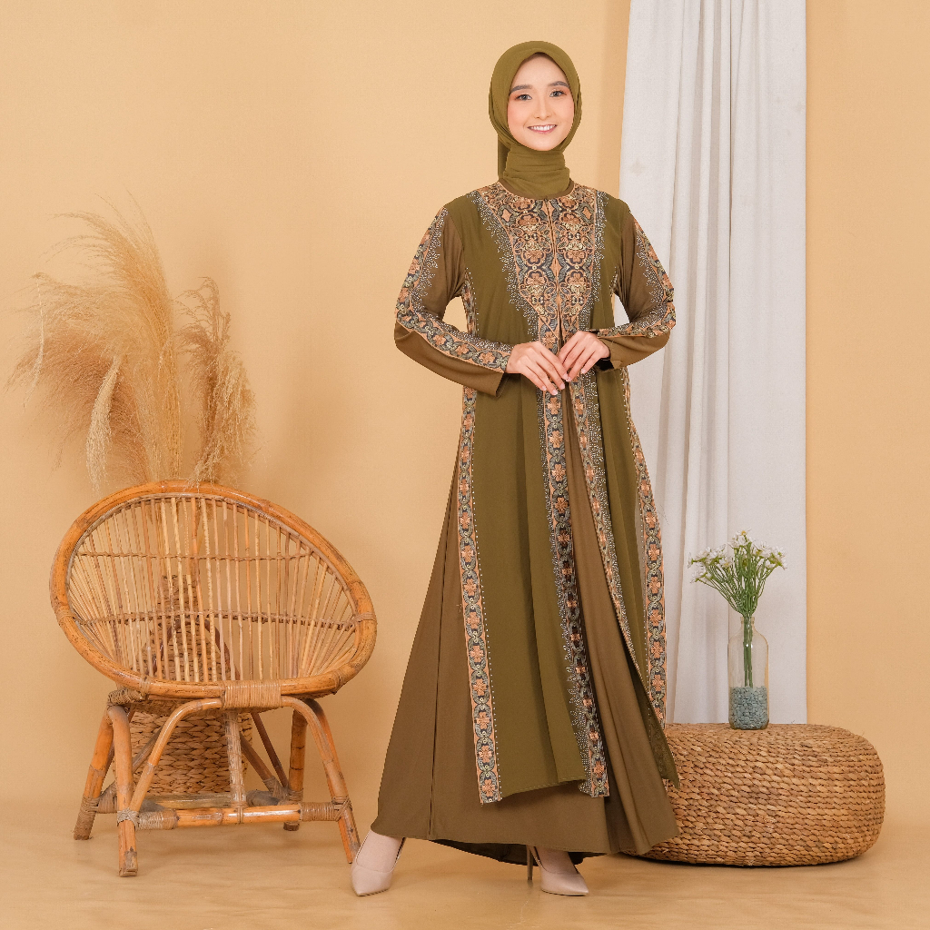 Abiyyuco TA8015V2 | Gamis Abaya Turkey Sage, Army, dan Lavender Turki Resleting Depan Busui  Seragaman  Bonus masker, Turky Jumbo LD 125