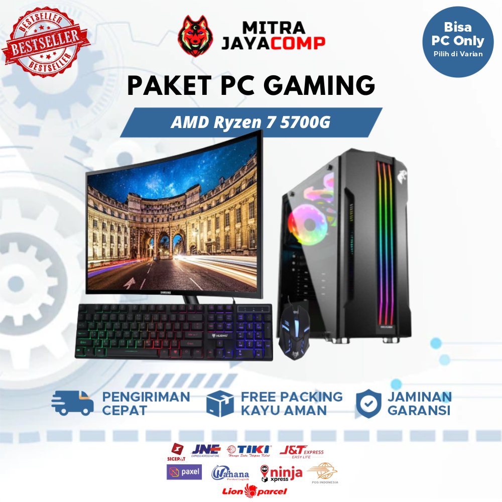 PC Gaming Fullset AMD Ryzen 7 5700G Ram 16GB VGA 2GB SSD HDD Full Games + Monitor 24 Inch