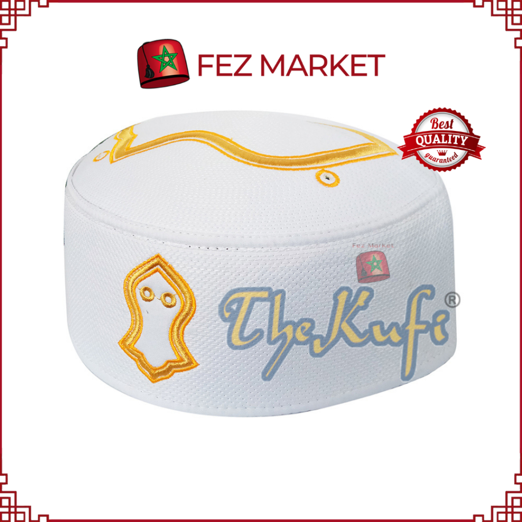Peci Putih The Kufi Bordir Premium Motif Sandal Sendal Terompah Nabi Emas