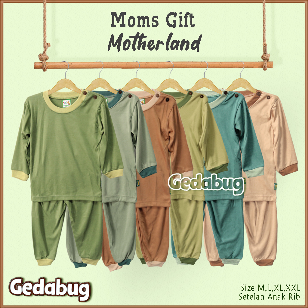 Setelan Anak Moms Gift Polos Panjang | Setelan Kaos anak Kancing Pundak Mom's Gift | Gedabug