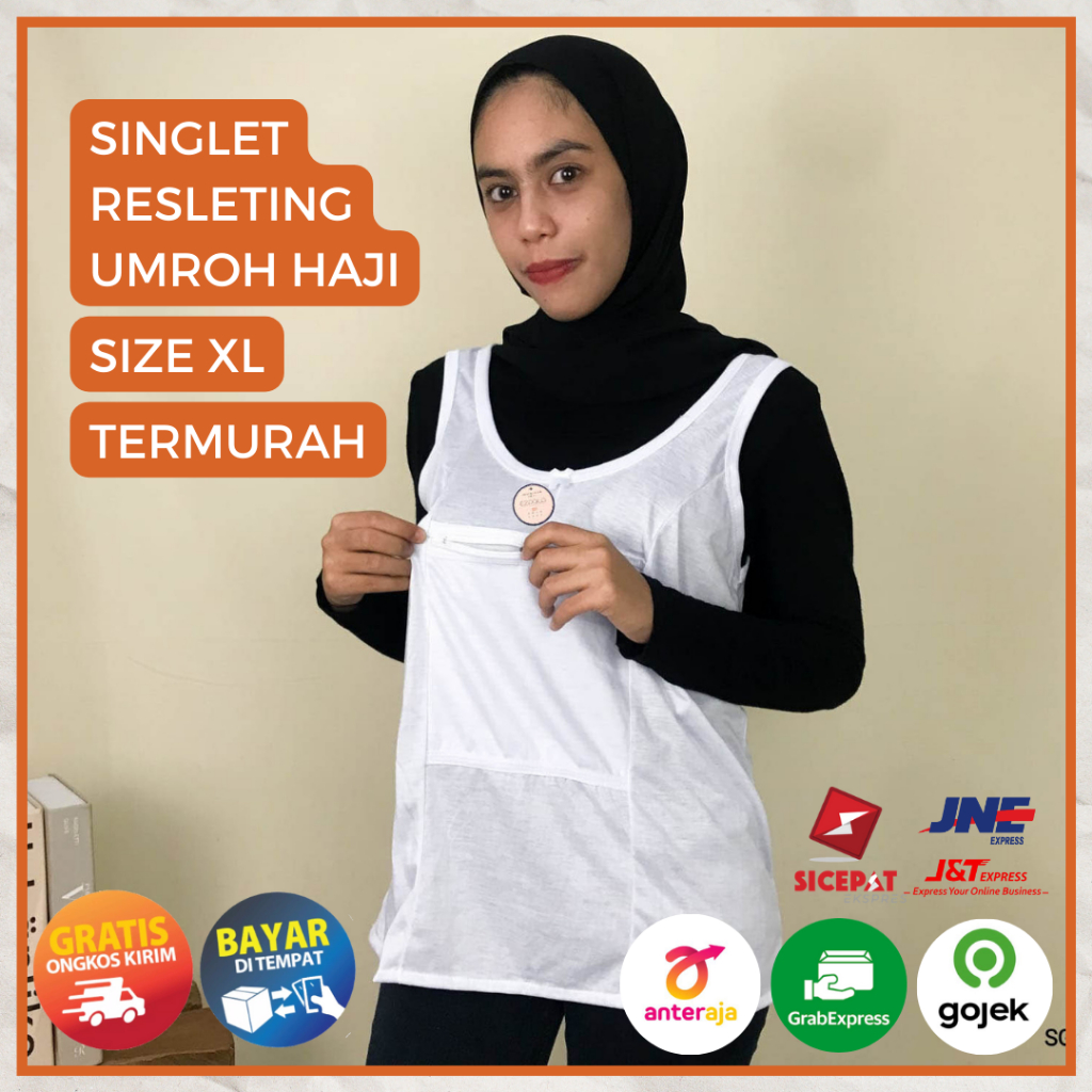 Ezpata Kaos Singlet Resleting Depan Unisex Pria Wanita Dewasa Untuk Menyimpan Uang Perlengkapan Umroh Haji Ukuran XL Termurah