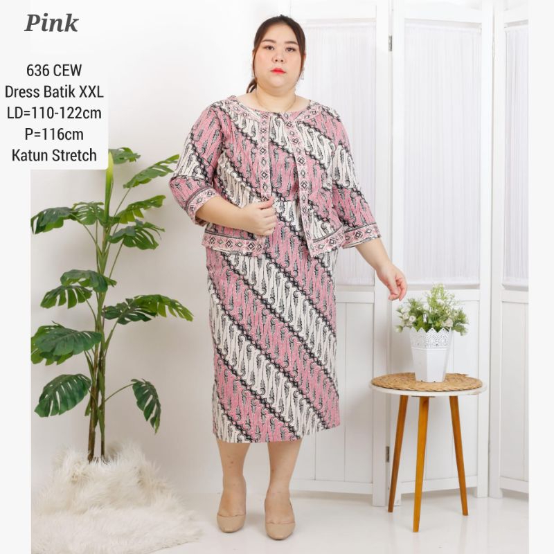 BIGSIZE DRESS BATIK NIA JUMBO MODERN XXL TERUSAN WANITA KERJA KANTOR MURAH 636 BAJU CEWEK ETNIK