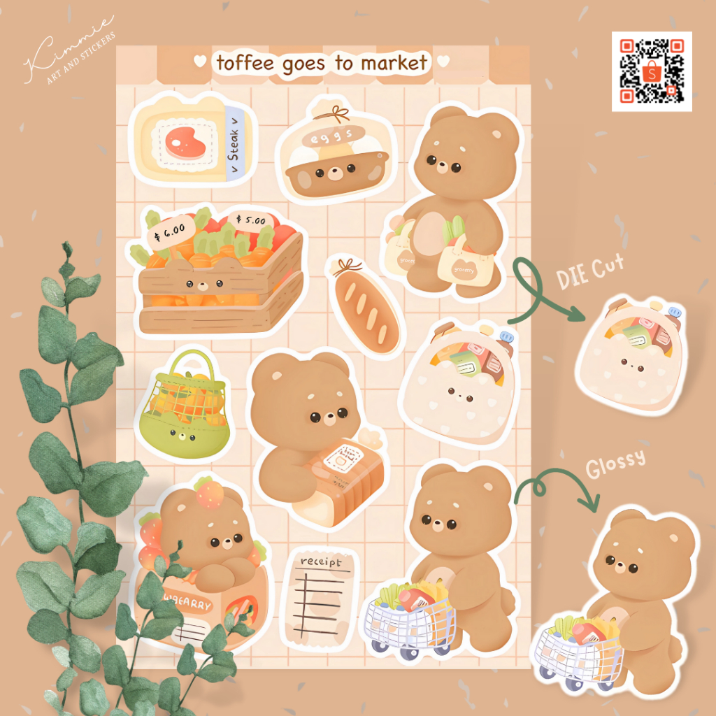 

Toffee Goes To Market Sticker | Stiker Beruang Lucu Berbelanja