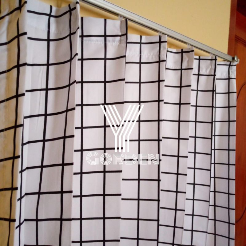GORDEN PLISKET MOTIF KOTAK HITAM / HORDEN TIRAI JENDELA NORMAL