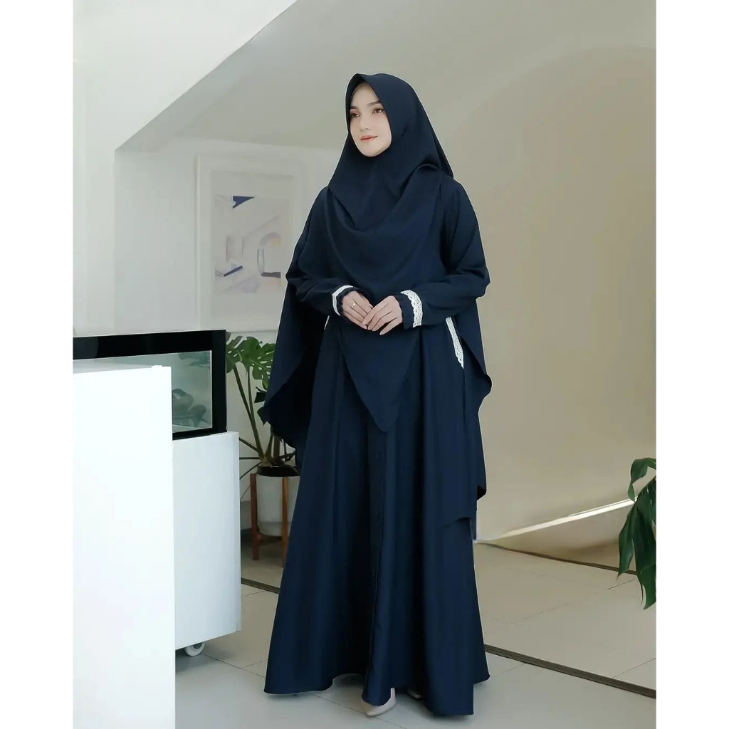 BESTPROMO BISA COD GAMIS BAHAN CRINGKLE AIRFLOW SET HIJAB RENDA M - L- XL - XXL / BAJU GAMIS SYAR'I