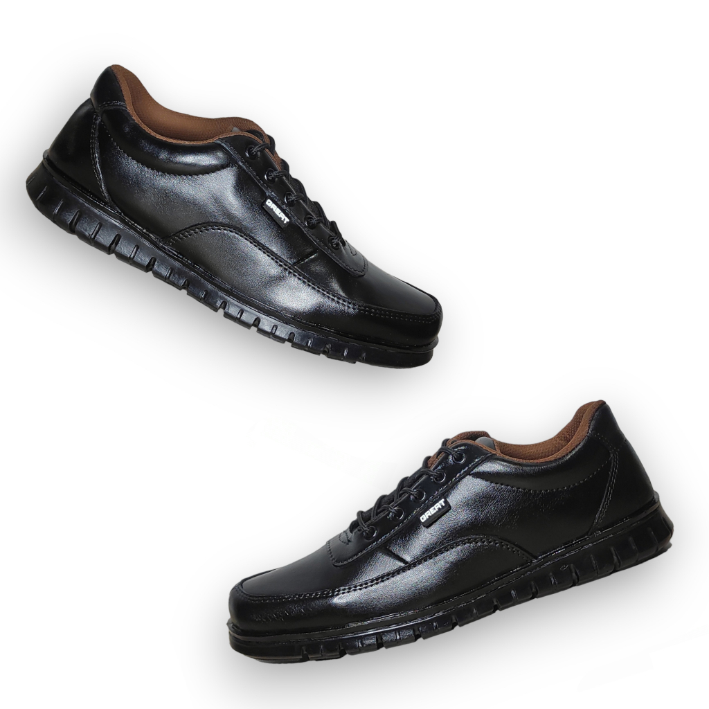 GREAT FOOTWEAR Sepatu Sneakers Pria Kulit Asli Sepatu Kerja Kantor Pria Sepatu Oxford Pria Kasual Formal Anti Licin Kozy Black