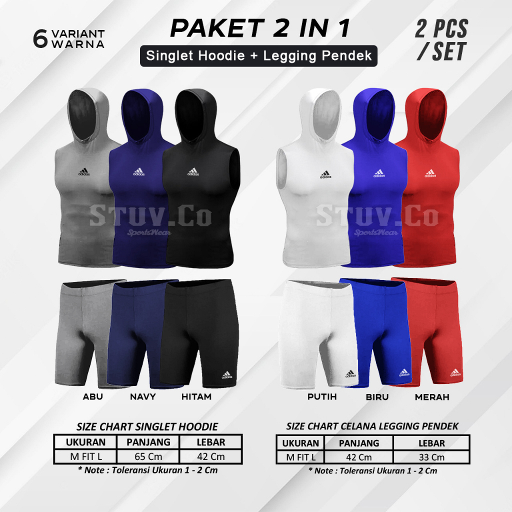 PAKET 2IN1 SETELAN OLAHRAGA BASELAYER SINGLET HOODIE DAN LEGGING PENDEK 6 WARNA