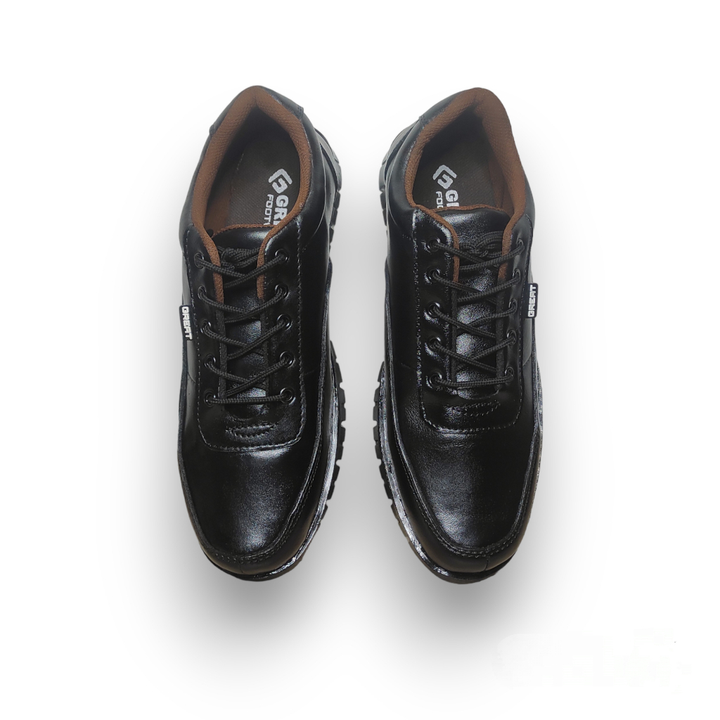 GREAT FOOTWEAR Sepatu Sneakers Pria Kulit Asli Sepatu Kerja Kantor Pria Sepatu Oxford Pria Kasual Formal Anti Licin Kozy Black