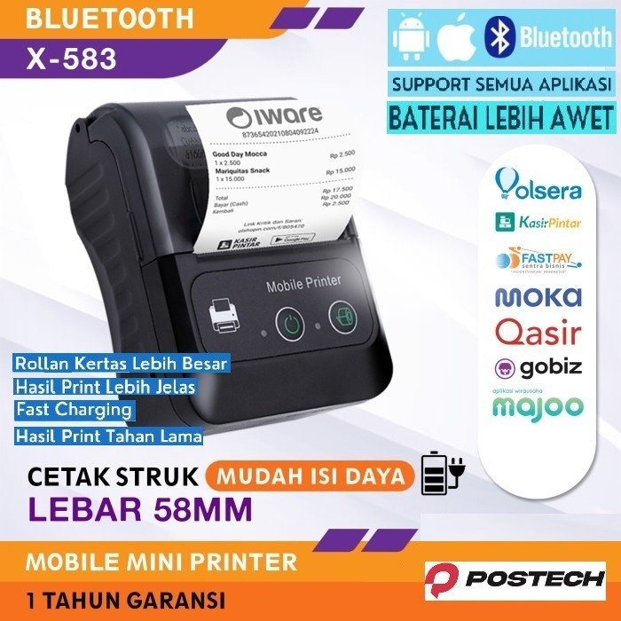 PRINTER BLUETOOTH PPOB / KASIR THERMAL STRUK MITRA SHOPEE  STRUK SPBU HP/TAB [ANDROID + iOS] 58MM SU