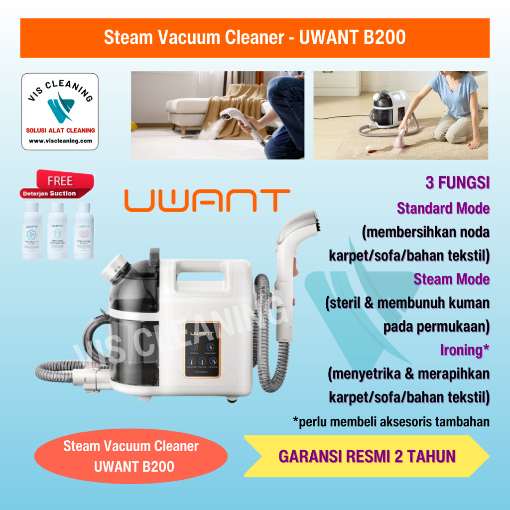 Steam Vacuum Cleaner Pembersih Uap Panas untuk Karpet Sofa Spring Bed dll - UWANT B200