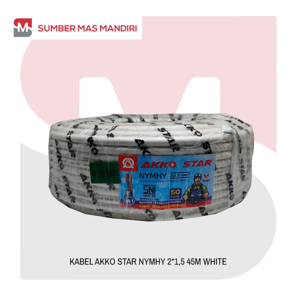 KABEL LISTRIK NYMHY SNI AKKO STAR 2x1.5MM 45 M STANDAR PLN TEMBAGA
