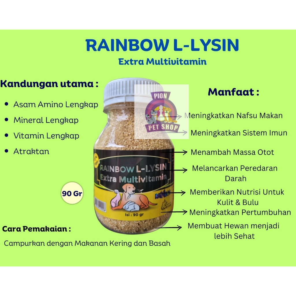 Rainbow L - Lysine Extra Multivitamin 90gr Untuk Kucing Anjing