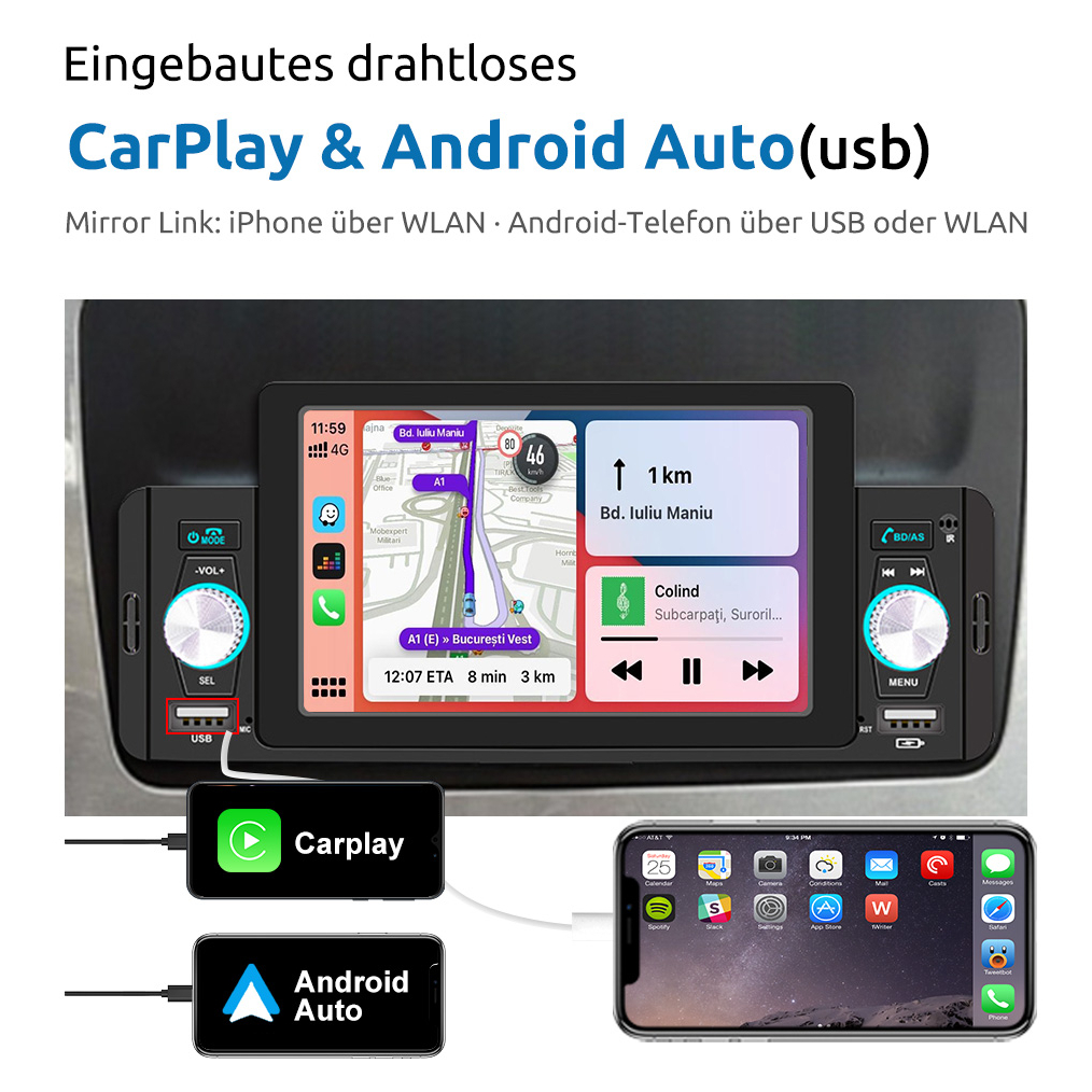 ESSGOO Head Unit 5‘’ Wince SW160C Single Din IPS Screen Mobil Radio Multimedia Player GPS Universal Carplay Android&amp;IOS Mirrorlink Navigasi Bluetooth FM TF USB Untuk TOYOTA Daihatsu Mitsubishi HONDA SUZUKI Hyundai NISSAN Avanza Pioneer