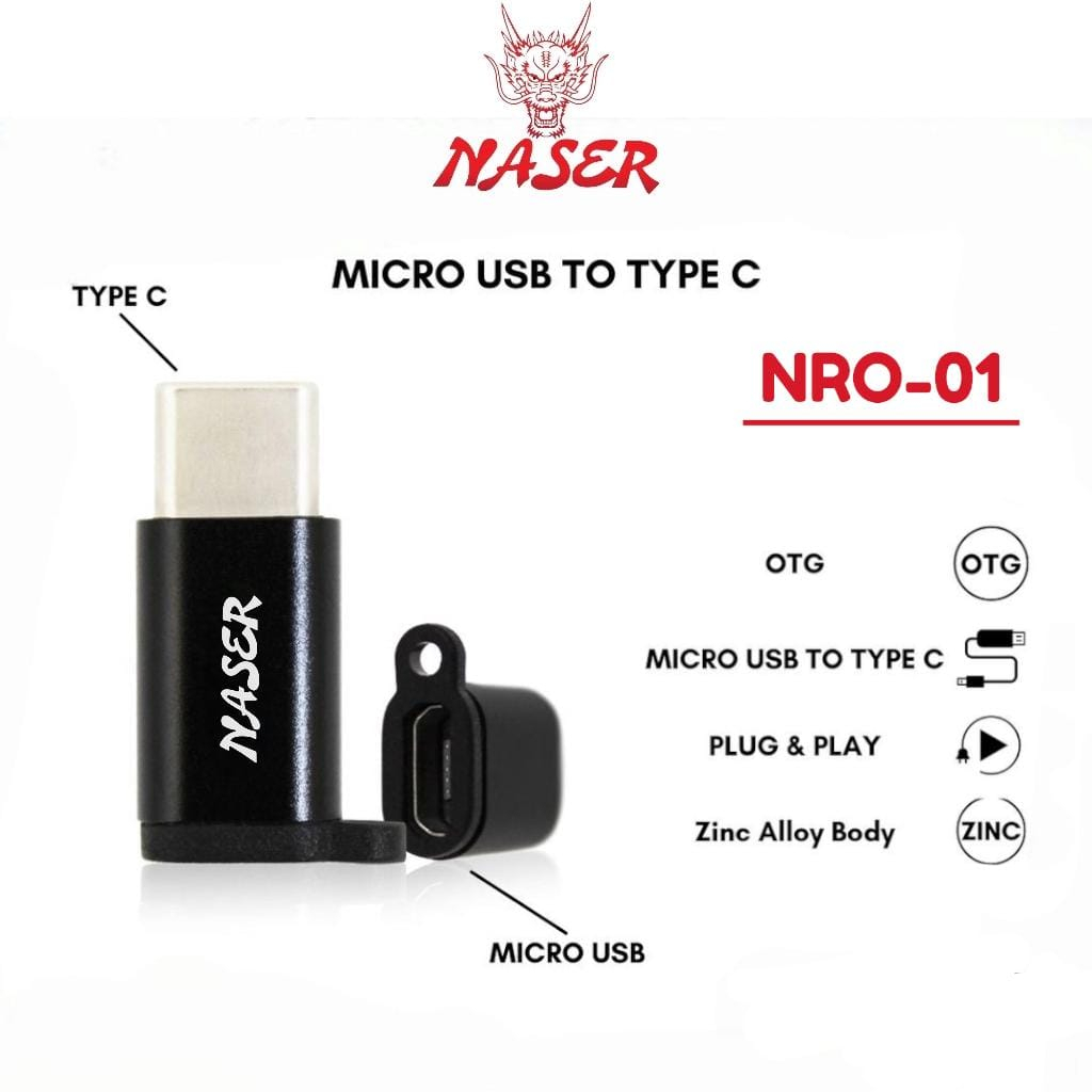 NASER OTG MICRO TO TYPE C NRO-01 / ADAPTER CONVERTER MICRO USB TO TYPE C NRO-01 /PRODUK ORIGINAL