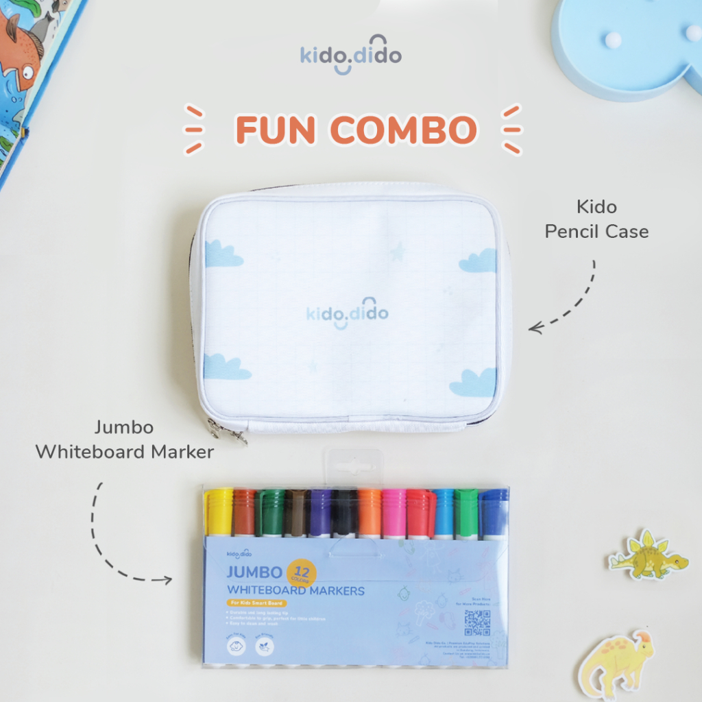 

[Fun Combo] Kido Pencil Case + Jumbo Whiteboard Marker 12 Colors for Kido Smart Board