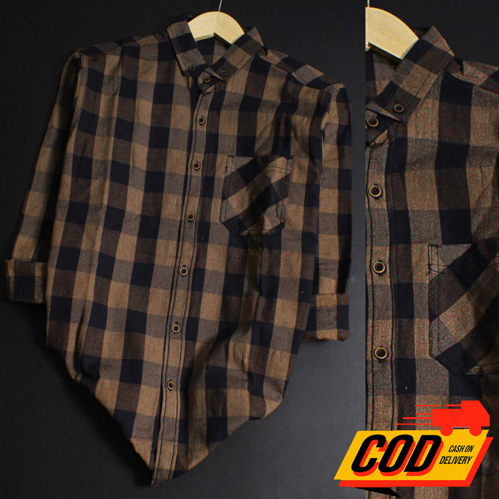 Kemeja flanel lengan panjang pria wanita casual distro surfing motif square unisex terlaris cod