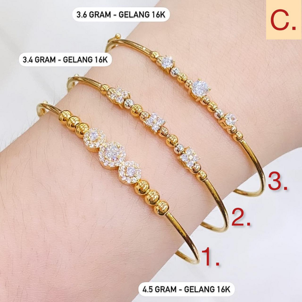 Gelang anak dan dewasa emas asli kadar 70 16k solitaire bintang love hitam bangle bulat oval smiley mix