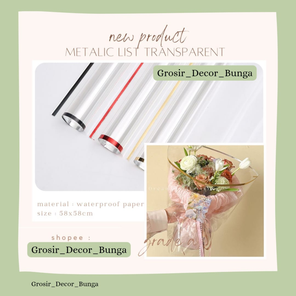 SW METALIC LIST TRANSPARENT GOLD LINE FLOWER WRAPPING COLOR CELLOPHANE KERTAS BUNGA BOUQUET PEMBUNGKUS BUKET KERTAS BUNGA POLOS UJUNG GARIS GOLD KERTAS KADO GIFT WATERPROOF WRAPPING PAPER BOUQUET BUNGA KERING BUKET BUNGA SABUN BUKET WISUDA CRAFT  PAPER