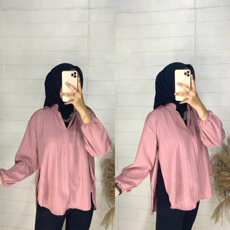 Livia Blouse Basic Bahan Lady Crush - Atasan Wanita - Kemeja Oversize