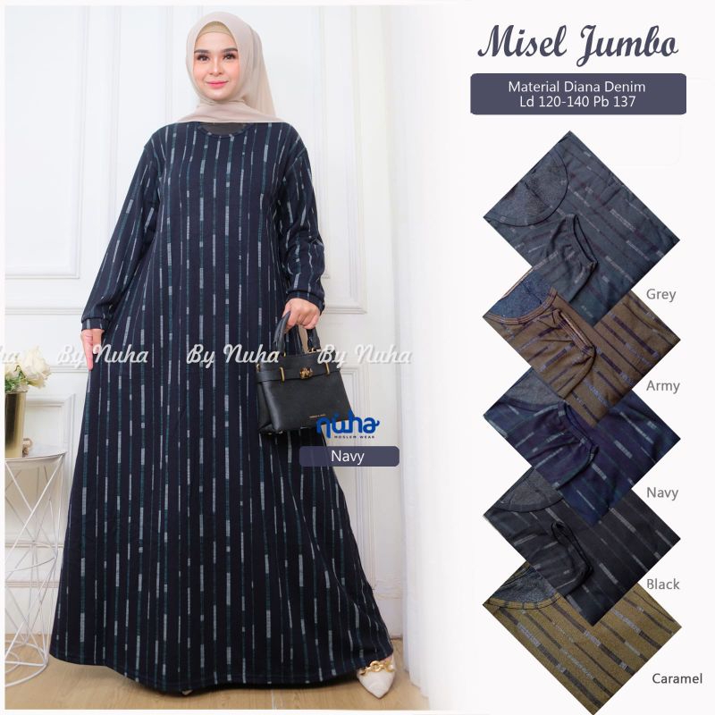 gamis ibu daily dirumah Denim Diana tebal LD110-130 asli cantik