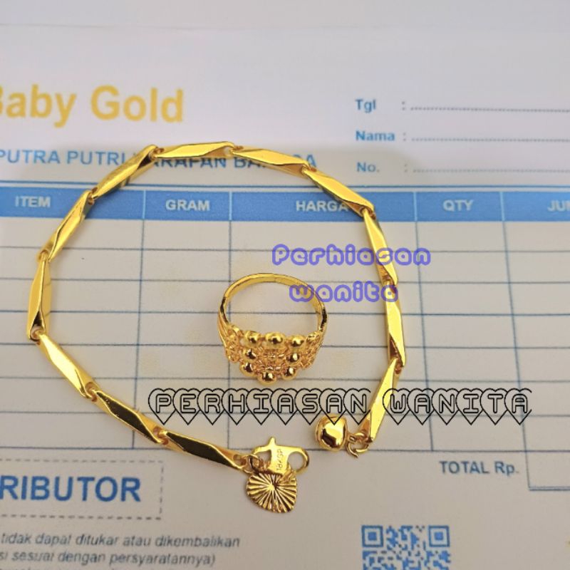 Aksesoris Perhiasan wanita anti karat tidak luntur satu set perhiasan wanita gelang cincin aksesoris