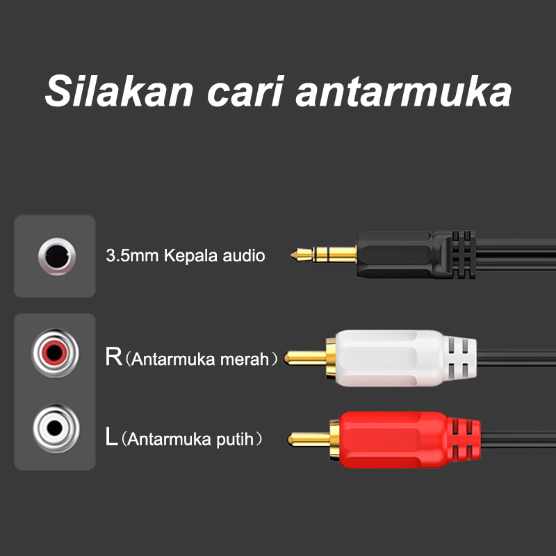 Kabel Audio RCA 1x2 Jack 3.5mm - AUX 1 ke 2 Warna Hitam Original -