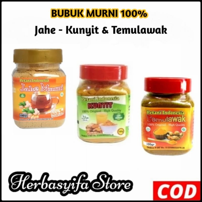 Bubuk Murni 100% - Jahe Merah - Temulawak - Kunyit 100 gram